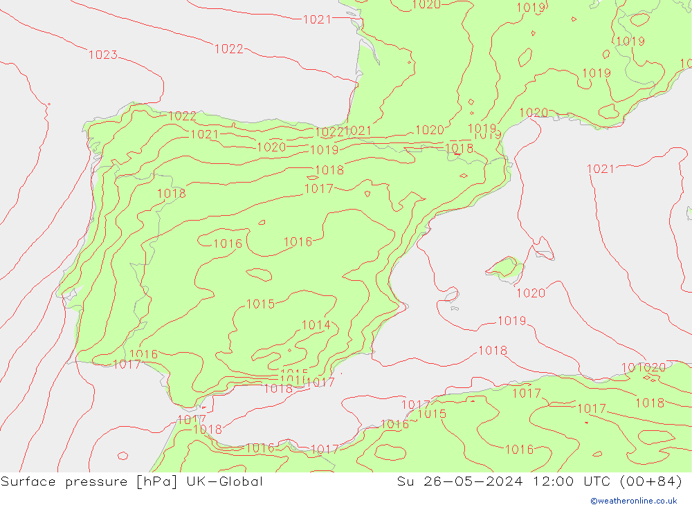 Luchtdruk (Grond) UK-Global zo 26.05.2024 12 UTC