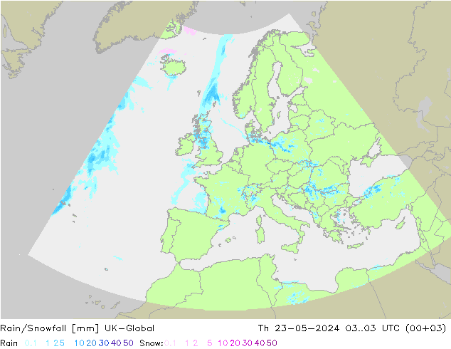 Rain/Snowfall UK-Global 星期四 23.05.2024 03 UTC