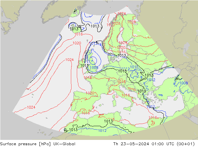 地面气压 UK-Global 星期四 23.05.2024 01 UTC
