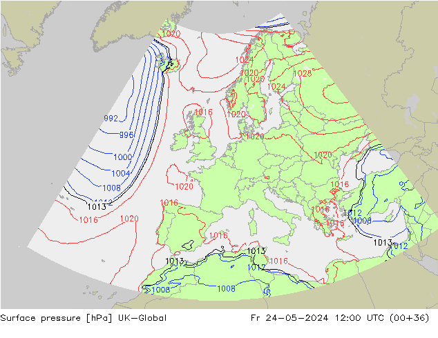 地面气压 UK-Global 星期五 24.05.2024 12 UTC