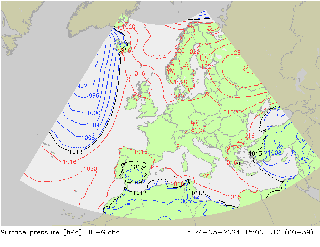 Luchtdruk (Grond) UK-Global vr 24.05.2024 15 UTC