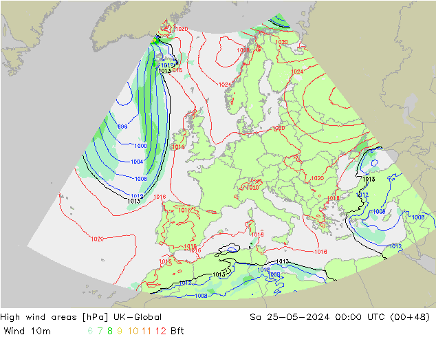 High wind areas UK-Global 星期六 25.05.2024 00 UTC