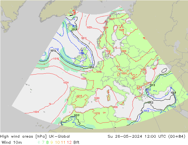 High wind areas UK-Global Su 26.05.2024 12 UTC