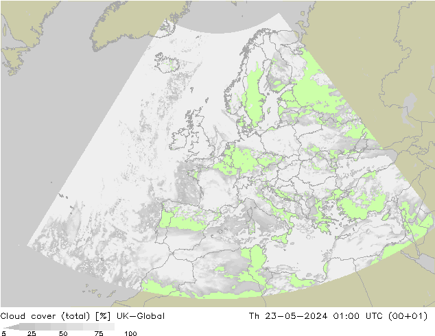 Nubes (total) UK-Global jue 23.05.2024 01 UTC