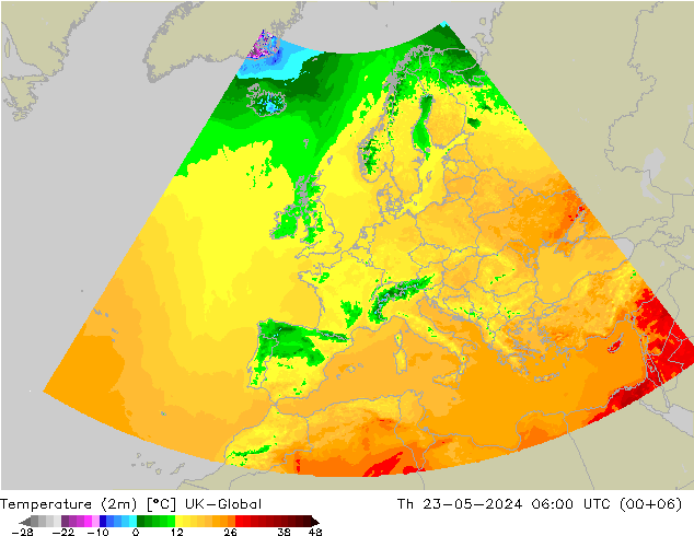 温度图 UK-Global 星期四 23.05.2024 06 UTC