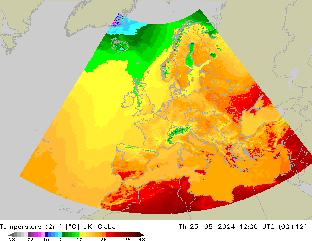 Sıcaklık Haritası (2m) UK-Global Per 23.05.2024 12 UTC