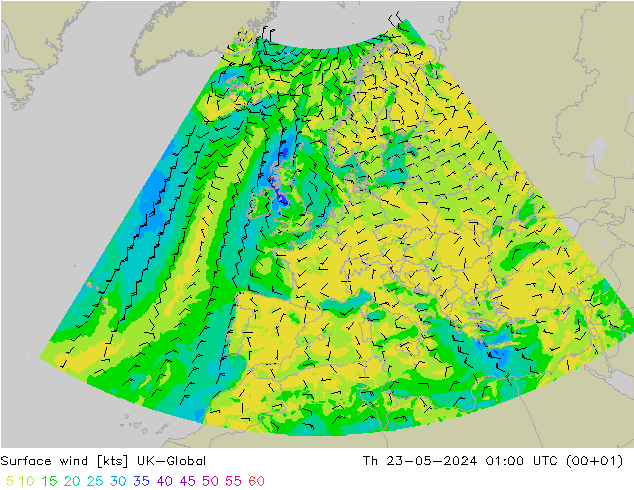 风 10 米 UK-Global 星期四 23.05.2024 01 UTC