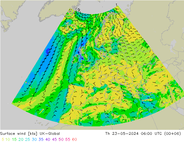 风 10 米 UK-Global 星期四 23.05.2024 06 UTC