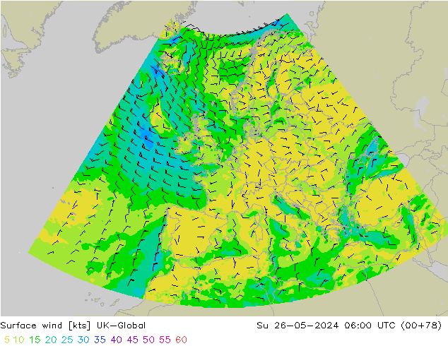 Vent 10 m UK-Global dim 26.05.2024 06 UTC