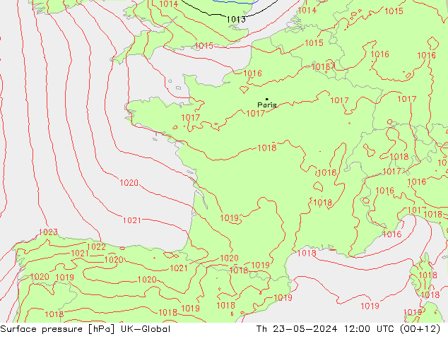 Atmosférický tlak UK-Global Čt 23.05.2024 12 UTC