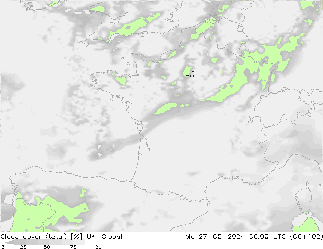Nubes (total) UK-Global lun 27.05.2024 06 UTC