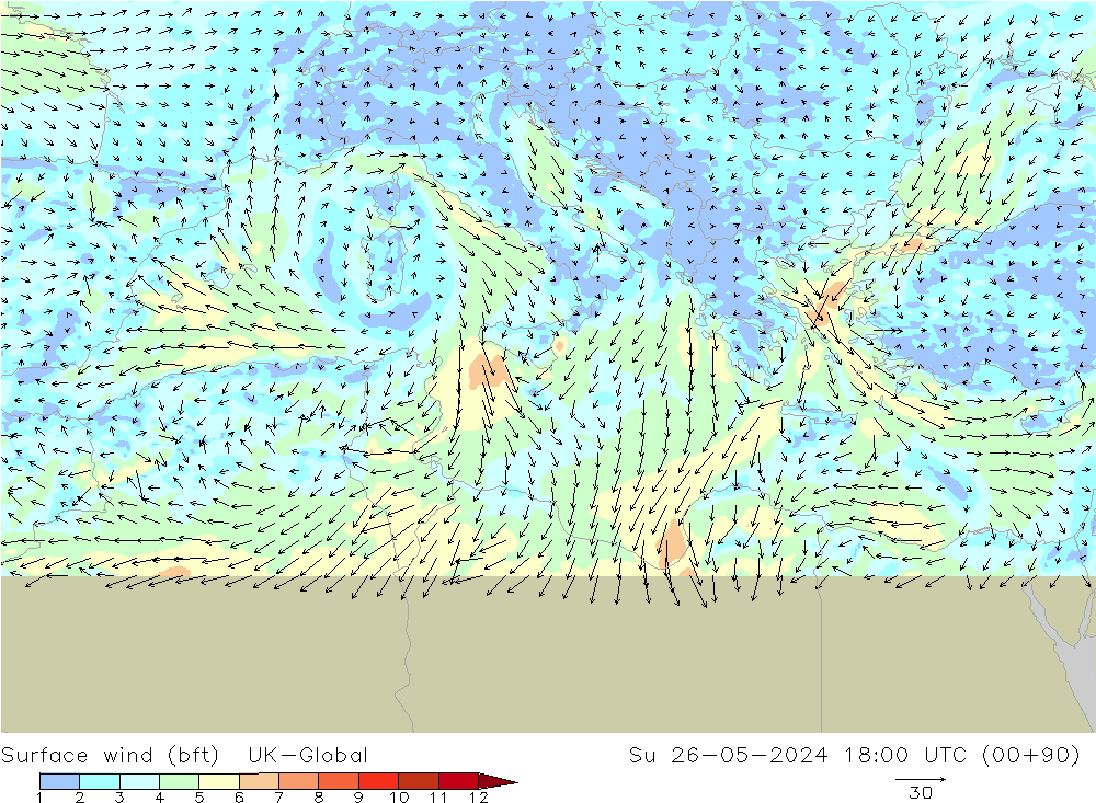 wiatr 10 m (bft) UK-Global nie. 26.05.2024 18 UTC