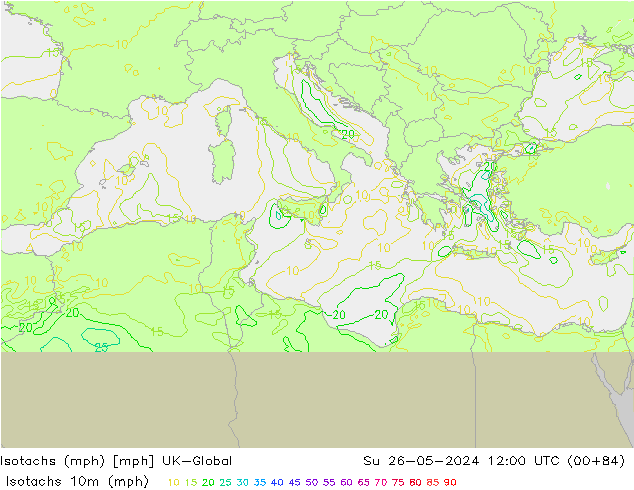 Isotachs (mph) UK-Global Ne 26.05.2024 12 UTC