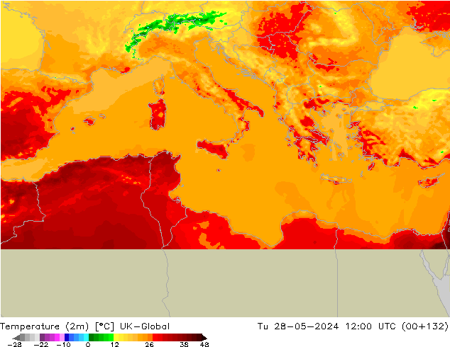 Temperature (2m) UK-Global Tu 28.05.2024 12 UTC