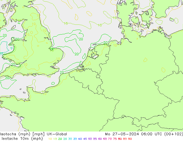Isotachs (mph) UK-Global пн 27.05.2024 06 UTC