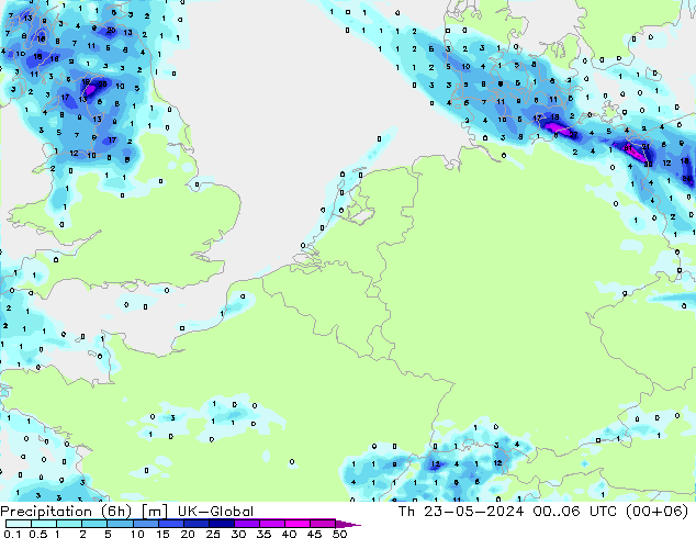 Precipitación (6h) UK-Global jue 23.05.2024 06 UTC