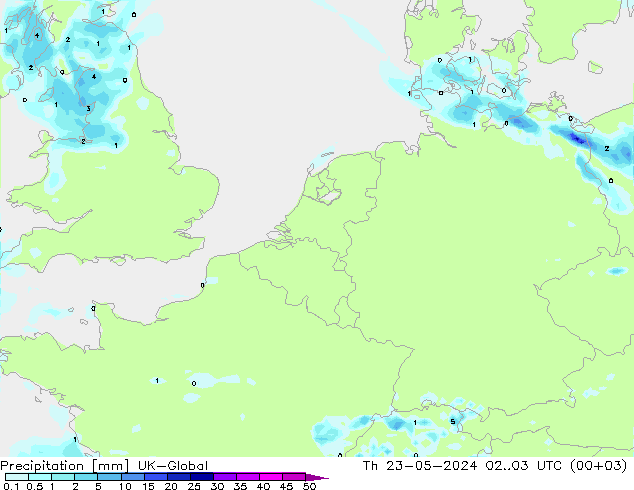 降水 UK-Global 星期四 23.05.2024 03 UTC
