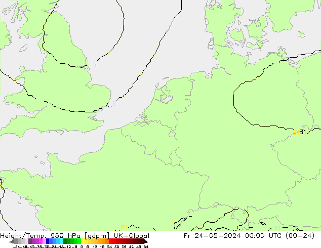 Height/Temp. 950 hPa UK-Global Fr 24.05.2024 00 UTC
