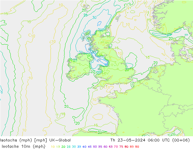 Isotachs (mph) UK-Global Čt 23.05.2024 06 UTC