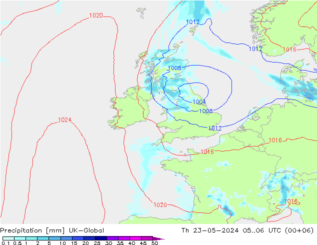 Precipitation UK-Global Th 23.05.2024 06 UTC