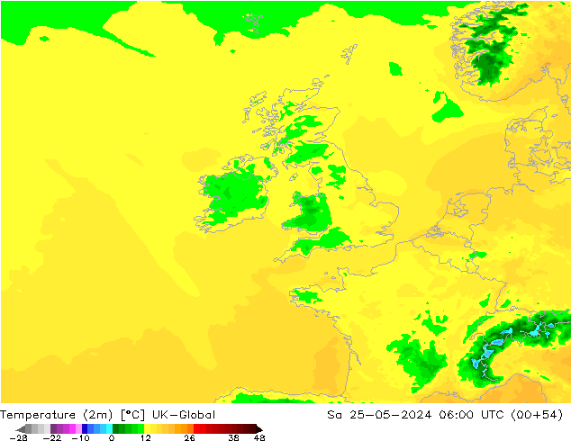 Temperatuurkaart (2m) UK-Global za 25.05.2024 06 UTC