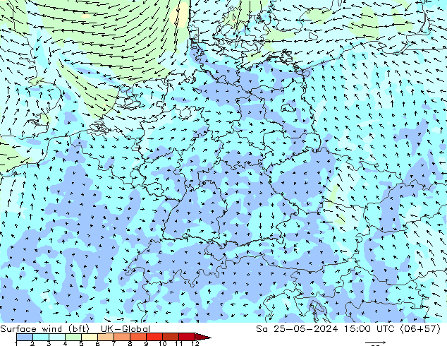 Surface wind (bft) UK-Global So 25.05.2024 15 UTC