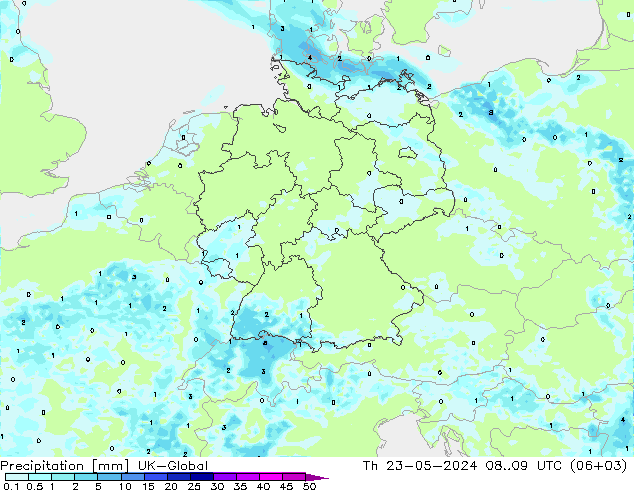 Precipitación UK-Global jue 23.05.2024 09 UTC
