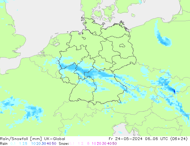 Rain/Snowfall UK-Global Fr 24.05.2024 06 UTC