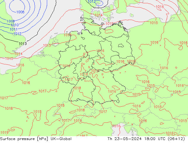 地面气压 UK-Global 星期四 23.05.2024 18 UTC