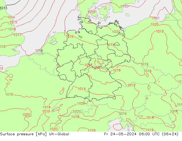 Surface pressure UK-Global Fr 24.05.2024 06 UTC