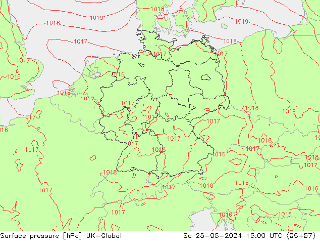 Atmosférický tlak UK-Global So 25.05.2024 15 UTC