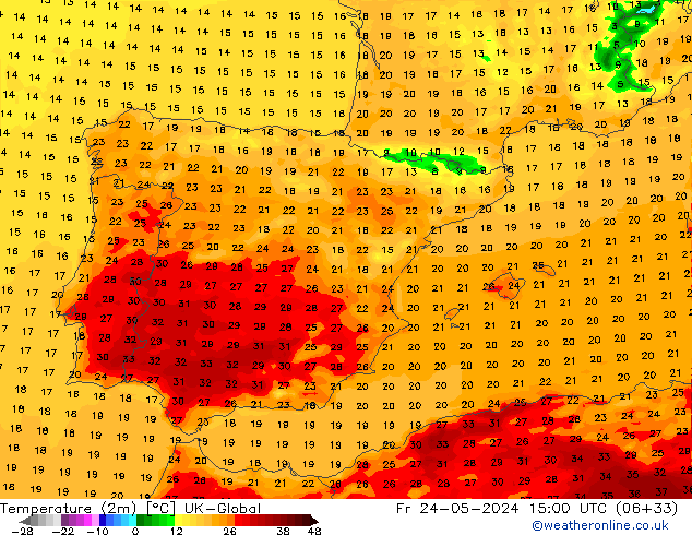 Temperatura (2m) UK-Global Sex 24.05.2024 15 UTC