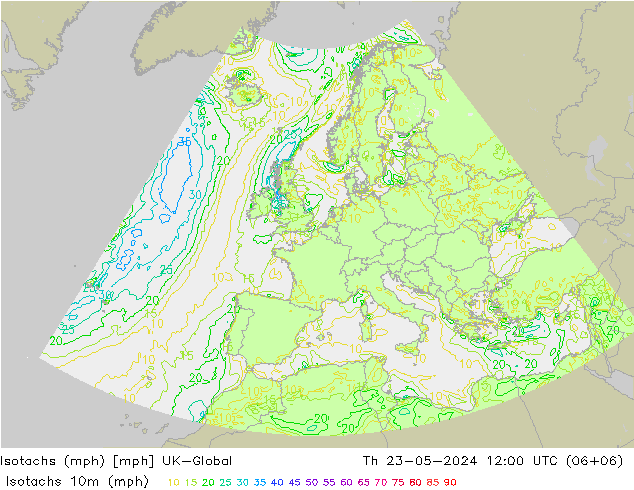 Isotachs (mph) UK-Global 星期四 23.05.2024 12 UTC