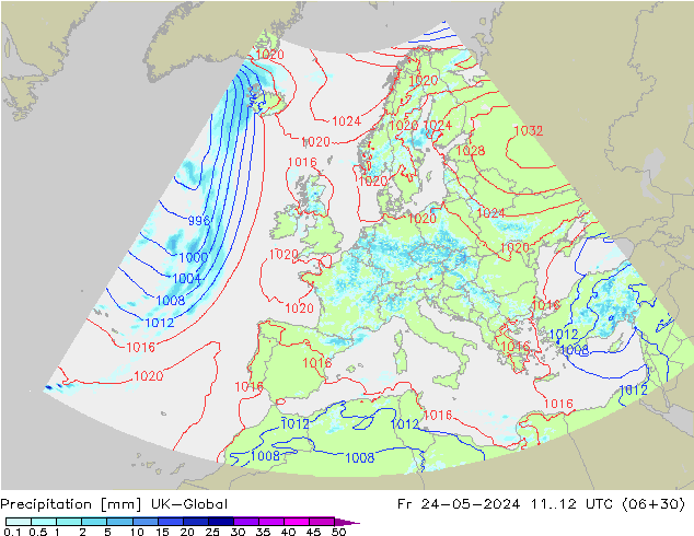 Precipitation UK-Global Fr 24.05.2024 12 UTC