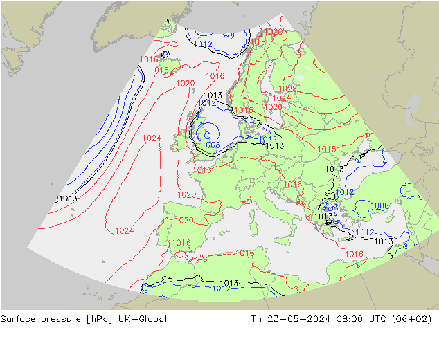 地面气压 UK-Global 星期四 23.05.2024 08 UTC