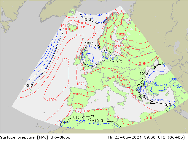 地面气压 UK-Global 星期四 23.05.2024 09 UTC