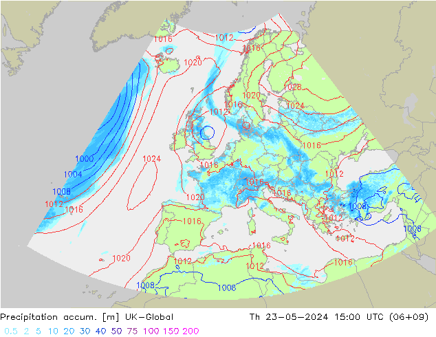 Totale neerslag UK-Global do 23.05.2024 15 UTC