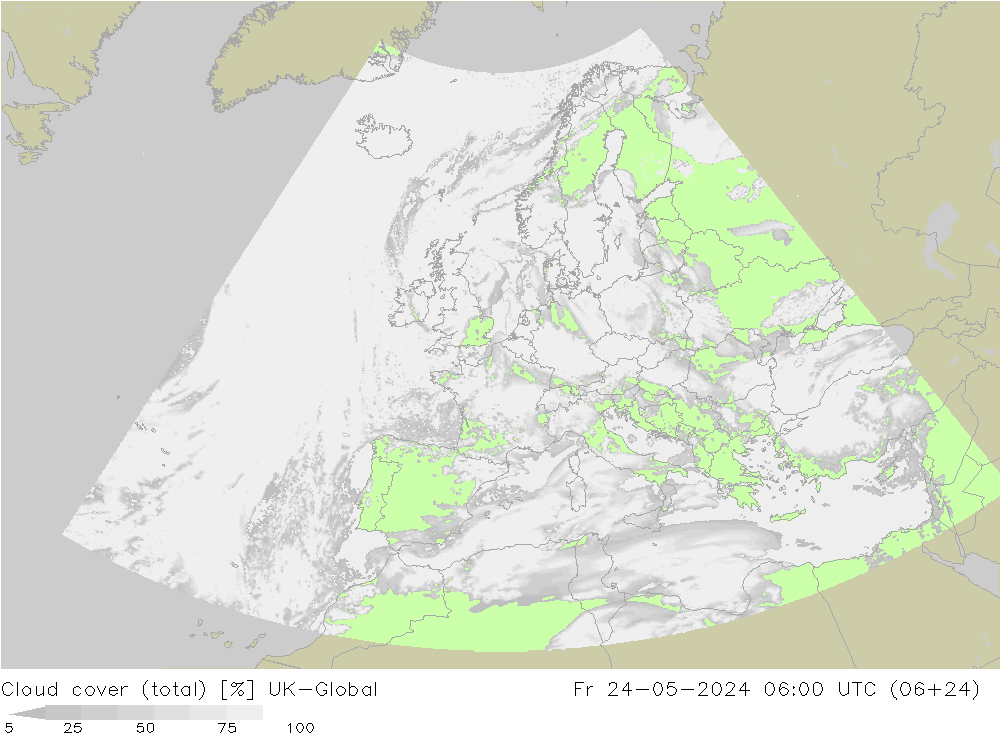 Wolken (gesamt) UK-Global Fr 24.05.2024 06 UTC