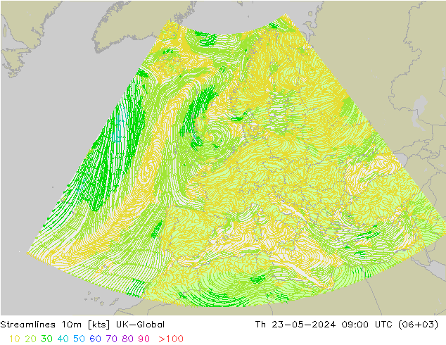 风 10m UK-Global 星期四 23.05.2024 09 UTC