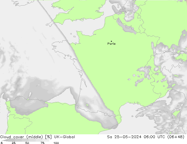 Bewolking (Middelb.) UK-Global za 25.05.2024 06 UTC