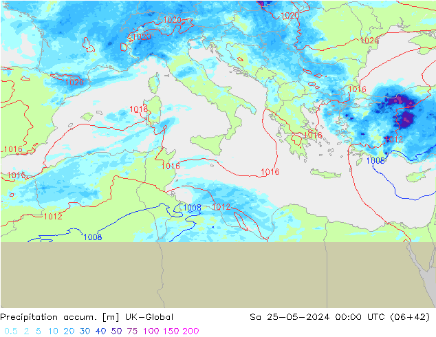 Precipitation accum. UK-Global Sa 25.05.2024 00 UTC