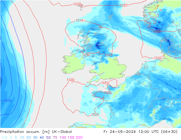 Precipitation accum. UK-Global Sex 24.05.2024 12 UTC