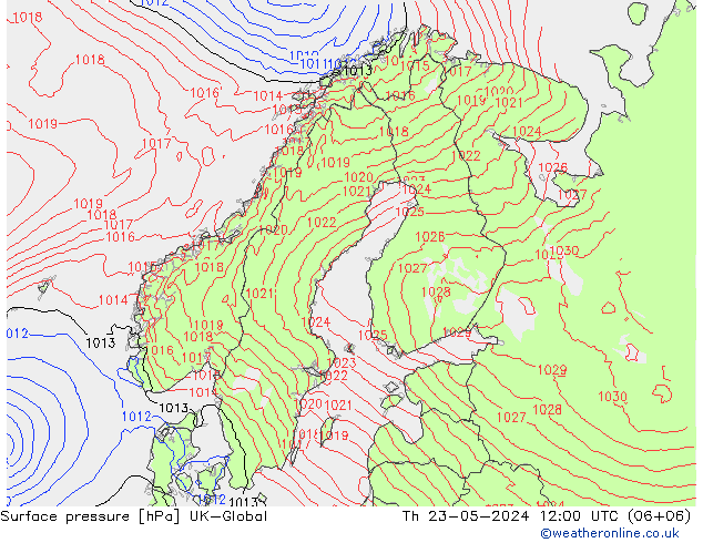 地面气压 UK-Global 星期四 23.05.2024 12 UTC