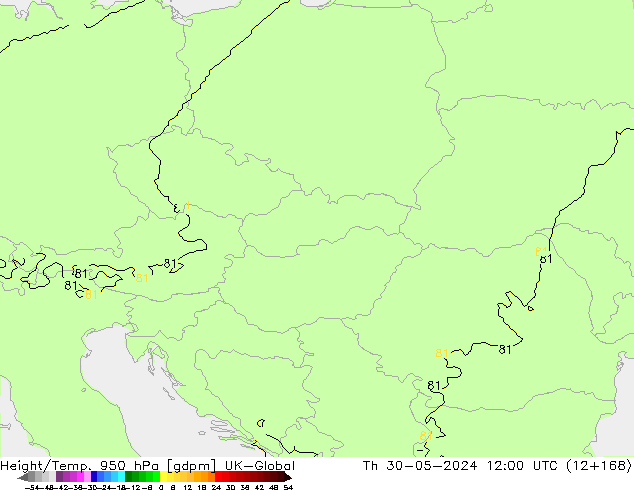 Height/Temp. 950 hPa UK-Global czw. 30.05.2024 12 UTC