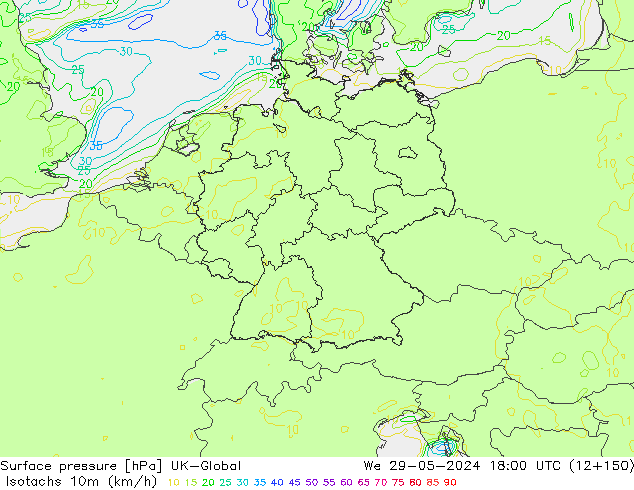 Isotachs (kph) UK-Global ср 29.05.2024 18 UTC