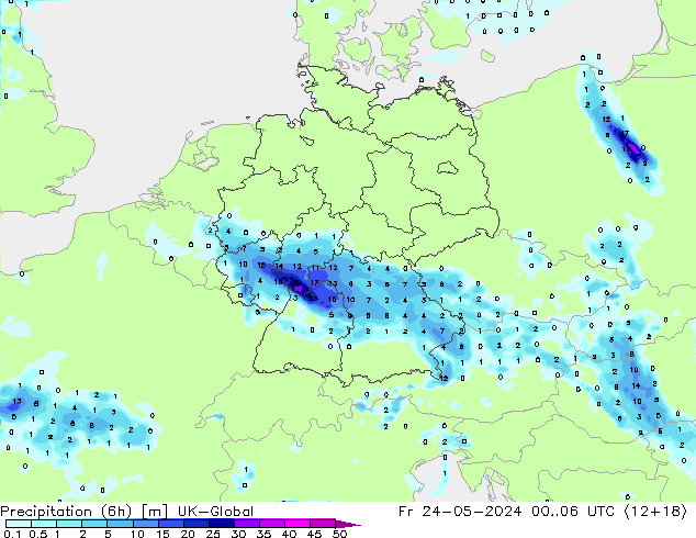 降水量 (6h) UK-Global 星期五 24.05.2024 06 UTC