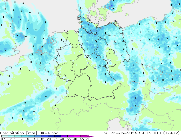 Precipitation UK-Global Su 26.05.2024 12 UTC