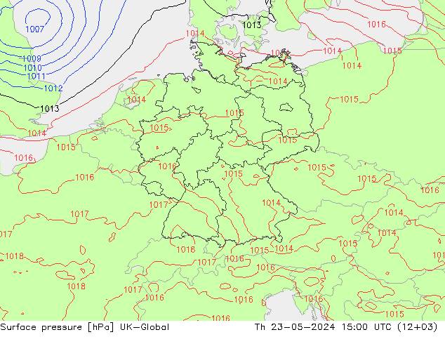 地面气压 UK-Global 星期四 23.05.2024 15 UTC