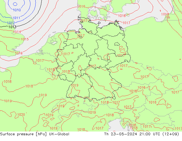 Atmosférický tlak UK-Global Čt 23.05.2024 21 UTC