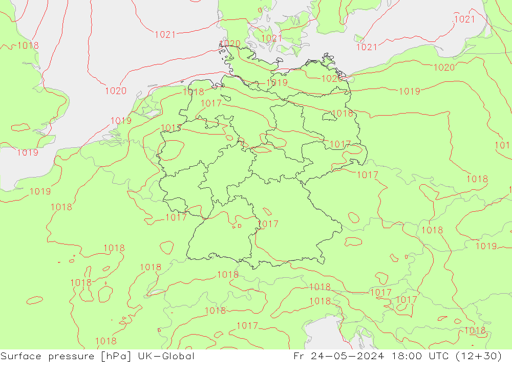 Atmosférický tlak UK-Global Pá 24.05.2024 18 UTC